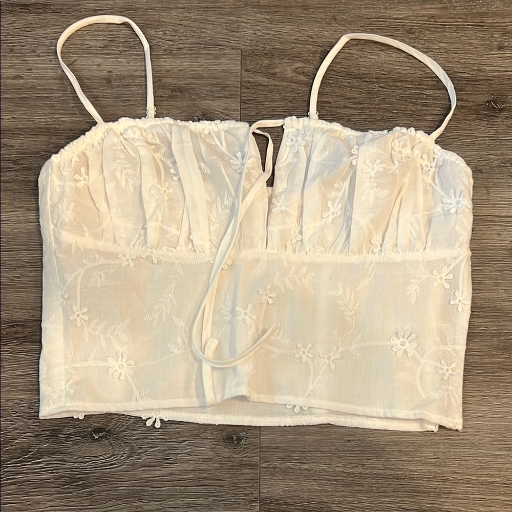 White Floral Embroidered Women's Top